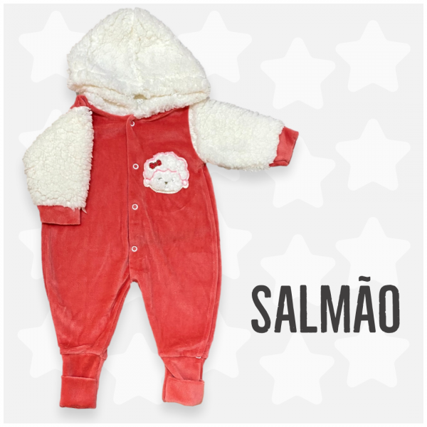 Macacão Bebê Menina de Frio Capuz Pelúcia Urso Plush Inverno