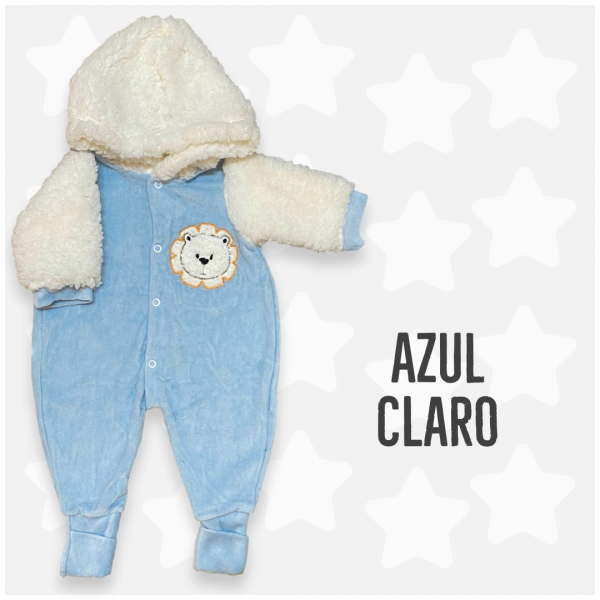 Macacão Bebê Menino de Frio Capuz Pelúcia Urso Plush Inverno